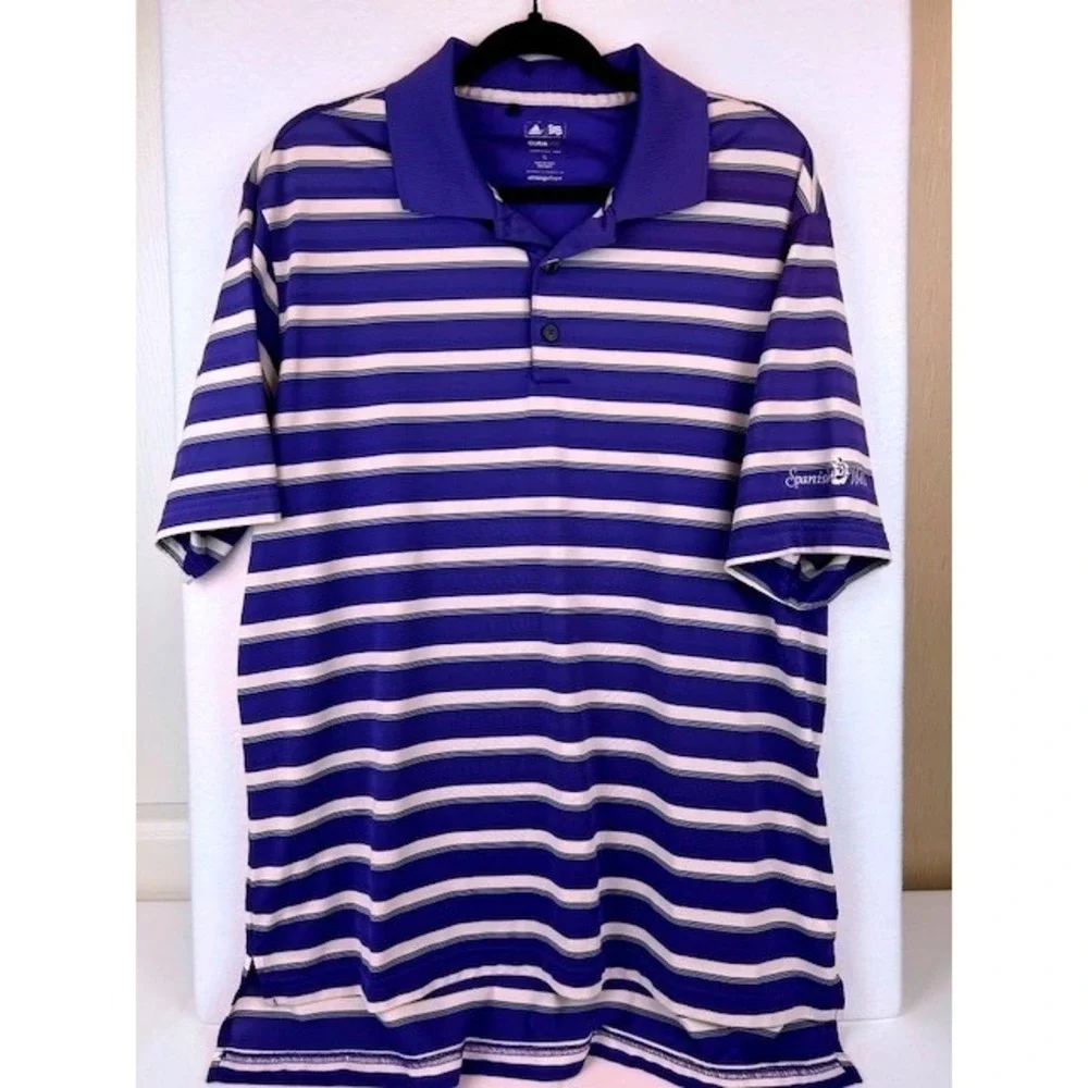 Adidas‎ Climalite Mens Periwinkle/White Striped Golf Polo Spanish Wells Large